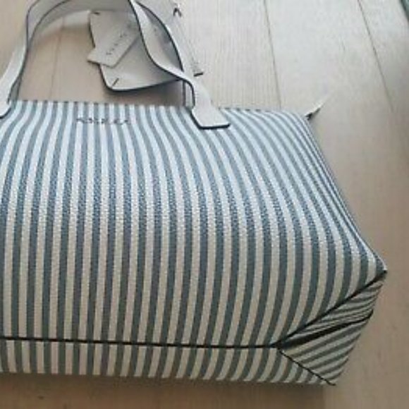 GUESS Blue White Striped Tote Bag Purse - Picture 6 of 8